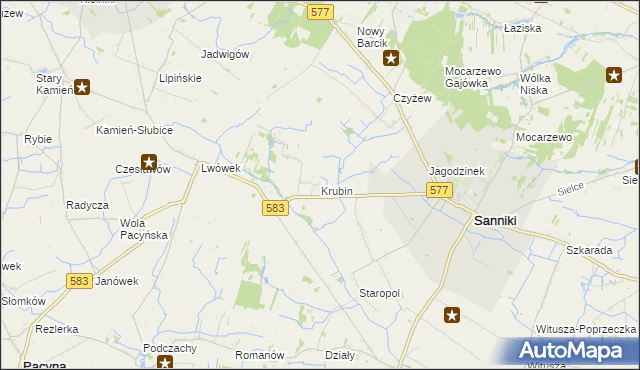 mapa Krubin gmina Sanniki, Krubin gmina Sanniki na mapie Targeo