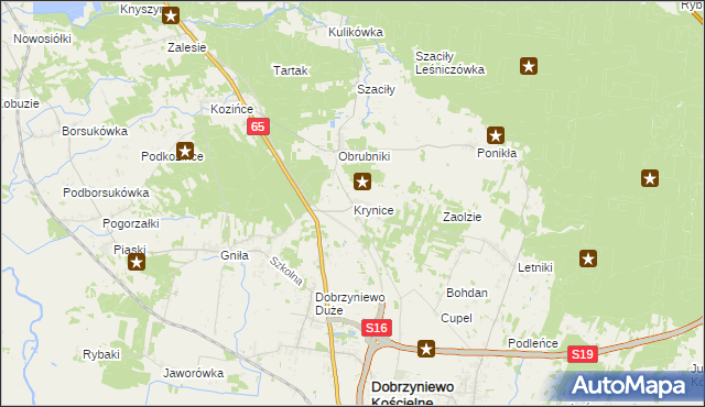 mapa Krynice gmina Dobrzyniewo Duże, Krynice gmina Dobrzyniewo Duże na mapie Targeo