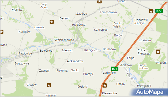 mapa Krzcięcice, Krzcięcice na mapie Targeo
