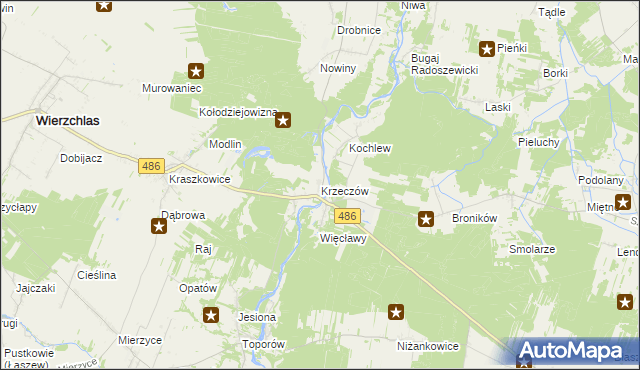 mapa Krzeczów gmina Wierzchlas, Krzeczów gmina Wierzchlas na mapie Targeo