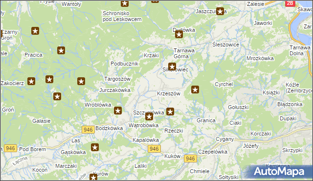 mapa Krzeszów gmina Stryszawa, Krzeszów gmina Stryszawa na mapie Targeo