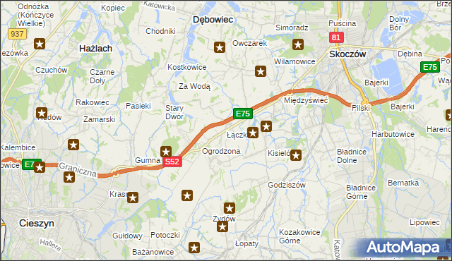 mapa Łączka gmina Dębowiec, Łączka gmina Dębowiec na mapie Targeo