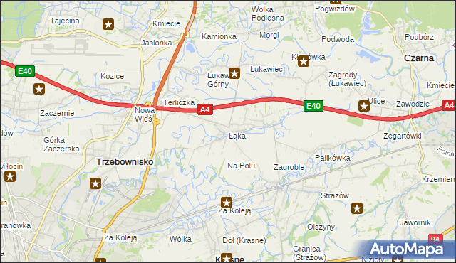 mapa Łąka gmina Trzebownisko, Łąka gmina Trzebownisko na mapie Targeo