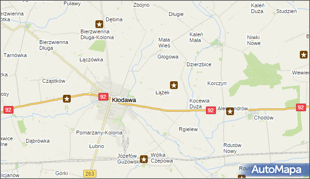 mapa Łążek gmina Kłodawa, Łążek gmina Kłodawa na mapie Targeo