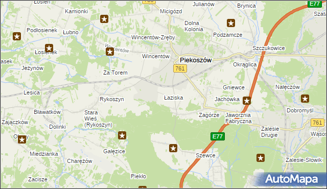 mapa Łaziska gmina Piekoszów, Łaziska gmina Piekoszów na mapie Targeo