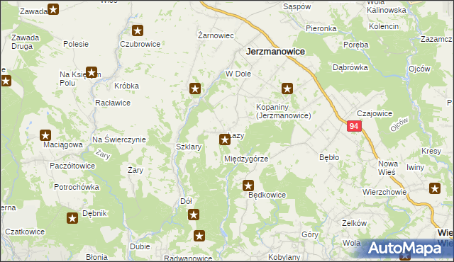 mapa Łazy gmina Jerzmanowice-Przeginia, Łazy gmina Jerzmanowice-Przeginia na mapie Targeo