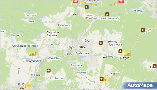 mapa Łazy powiat zawierciański, Łazy powiat zawierciański na mapie Targeo