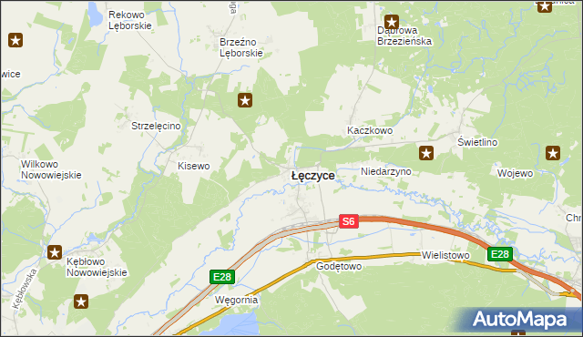 mapa Łęczyce powiat wejherowski, Łęczyce powiat wejherowski na mapie Targeo