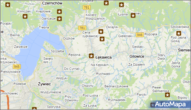 mapa Łękawica powiat żywiecki, Łękawica powiat żywiecki na mapie Targeo