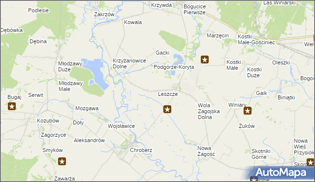 mapa Leszcze gmina Pińczów, Leszcze gmina Pińczów na mapie Targeo