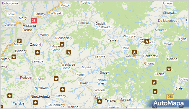 mapa Łętowe, Łętowe na mapie Targeo