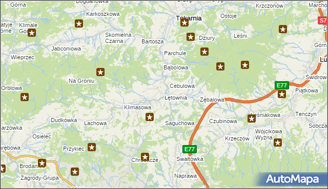 mapa Łętownia gmina Jordanów, Łętownia gmina Jordanów na mapie Targeo