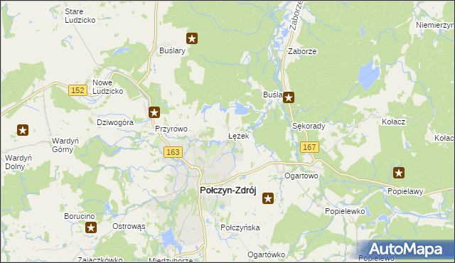 mapa Łężek gmina Połczyn-Zdrój, Łężek gmina Połczyn-Zdrój na mapie Targeo