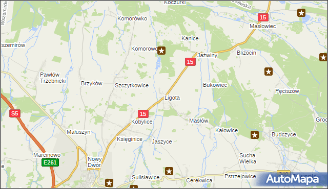 mapa Ligota gmina Trzebnica, Ligota gmina Trzebnica na mapie Targeo