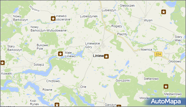 mapa Liniewo, Liniewo na mapie Targeo