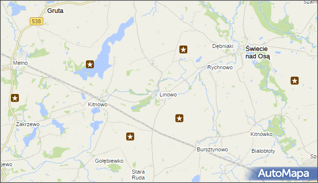 mapa Linowo gmina Świecie nad Osą, Linowo gmina Świecie nad Osą na mapie Targeo