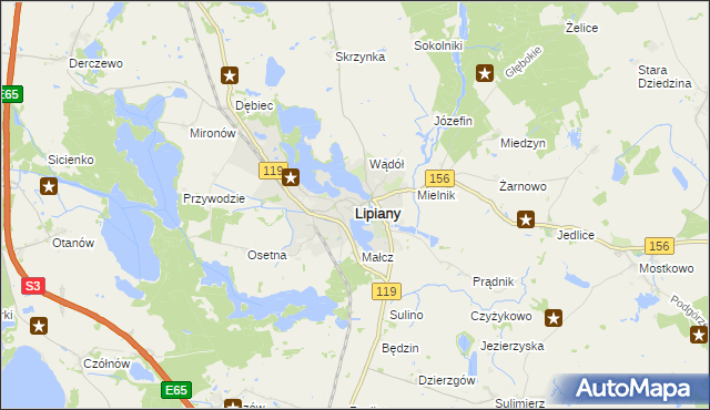 mapa Lipiany powiat pyrzycki, Lipiany powiat pyrzycki na mapie Targeo