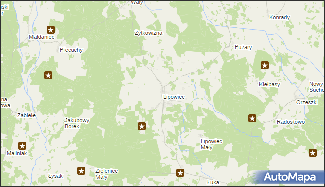 mapa Lipowiec gmina Szczytno, Lipowiec gmina Szczytno na mapie Targeo