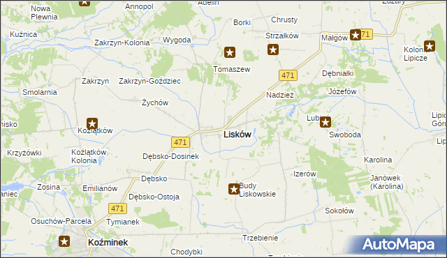 mapa Lisków, Lisków na mapie Targeo