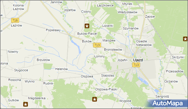 mapa Łominy gmina Ujazd, Łominy gmina Ujazd na mapie Targeo