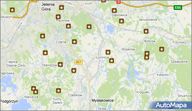 mapa Łomnica gmina Mysłakowice, Łomnica gmina Mysłakowice na mapie Targeo