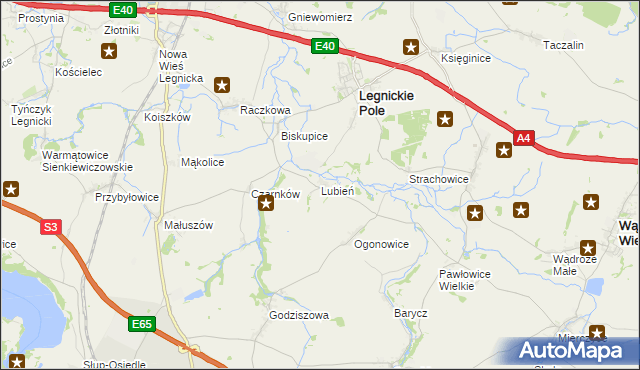mapa Lubień gmina Legnickie Pole, Lubień gmina Legnickie Pole na mapie Targeo
