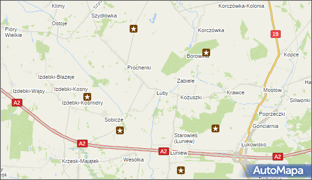 mapa Łuby gmina Międzyrzec Podlaski, Łuby gmina Międzyrzec Podlaski na mapie Targeo