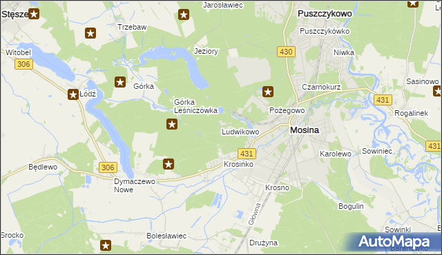 mapa Ludwikowo gmina Mosina, Ludwikowo gmina Mosina na mapie Targeo