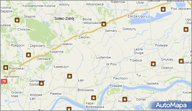 mapa Ludwinów gmina Solec-Zdrój, Ludwinów gmina Solec-Zdrój na mapie Targeo