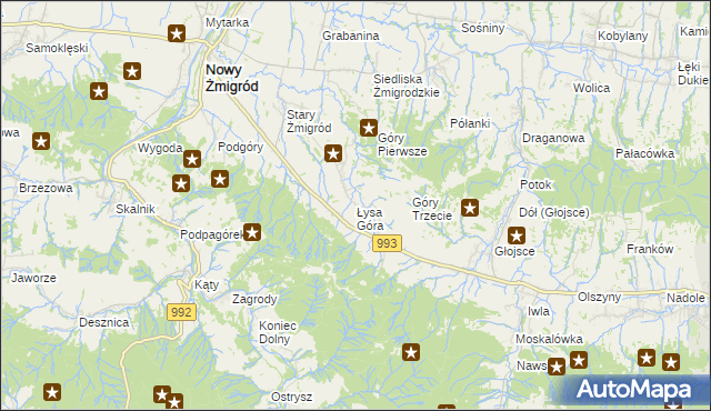 mapa Łysa Góra gmina Nowy Żmigród, Łysa Góra gmina Nowy Żmigród na mapie Targeo