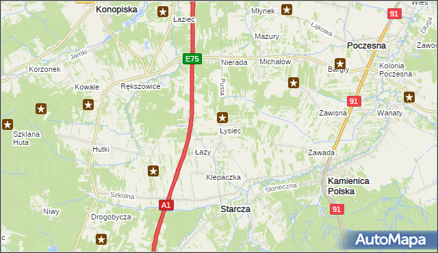 mapa Łysiec, Łysiec na mapie Targeo