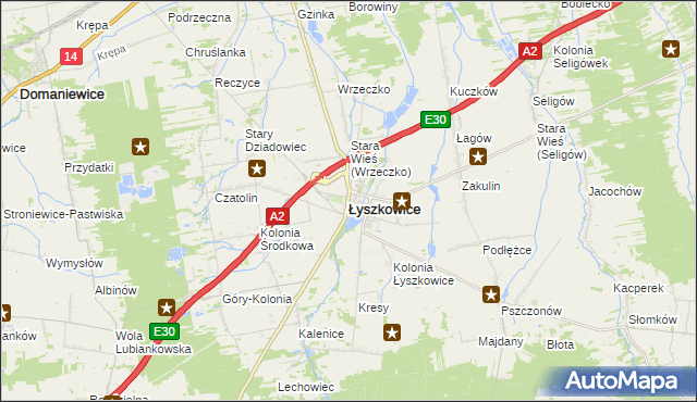 mapa Łyszkowice powiat łowicki, Łyszkowice powiat łowicki na mapie Targeo