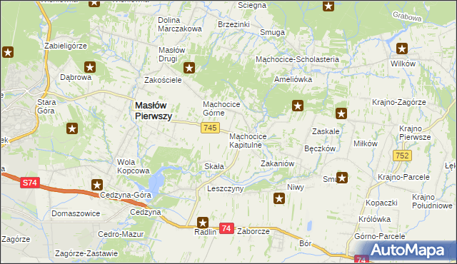 mapa Mąchocice Kapitulne, Mąchocice Kapitulne na mapie Targeo