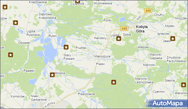 mapa Mąkoszyce gmina Kobyla Góra, Mąkoszyce gmina Kobyla Góra na mapie Targeo