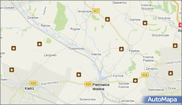 mapa Maków gmina Pietrowice Wielkie, Maków gmina Pietrowice Wielkie na mapie Targeo