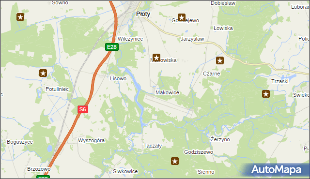 mapa Makowice gmina Płoty, Makowice gmina Płoty na mapie Targeo