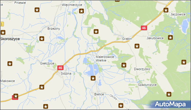 mapa Malerzowice Wielkie, Malerzowice Wielkie na mapie Targeo