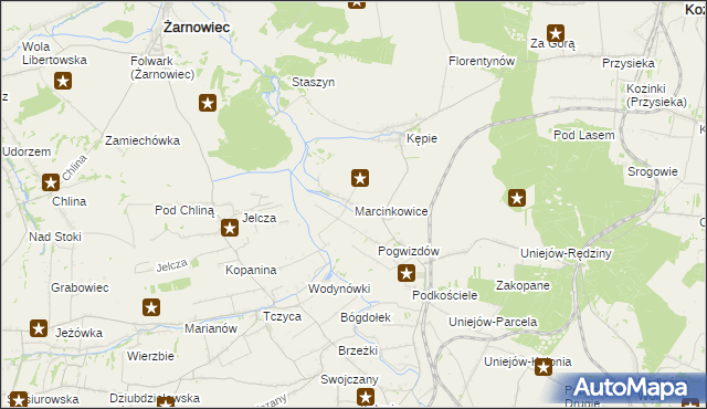mapa Marcinkowice gmina Charsznica, Marcinkowice gmina Charsznica na mapie Targeo