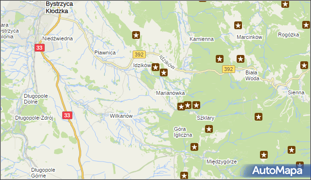 mapa Marianówka gmina Bystrzyca Kłodzka, Marianówka gmina Bystrzyca Kłodzka na mapie Targeo