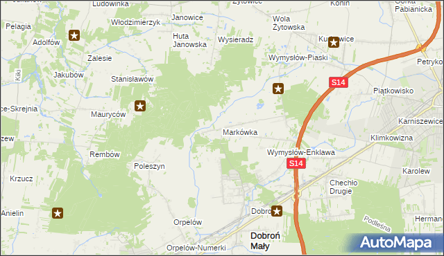 mapa Markówka gmina Dobroń, Markówka gmina Dobroń na mapie Targeo