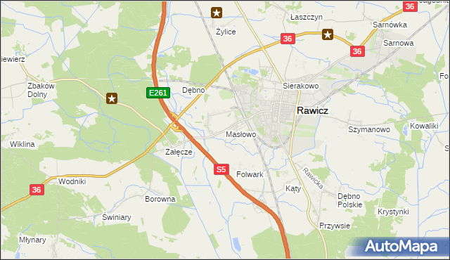 mapa Masłowo gmina Rawicz, Masłowo gmina Rawicz na mapie Targeo