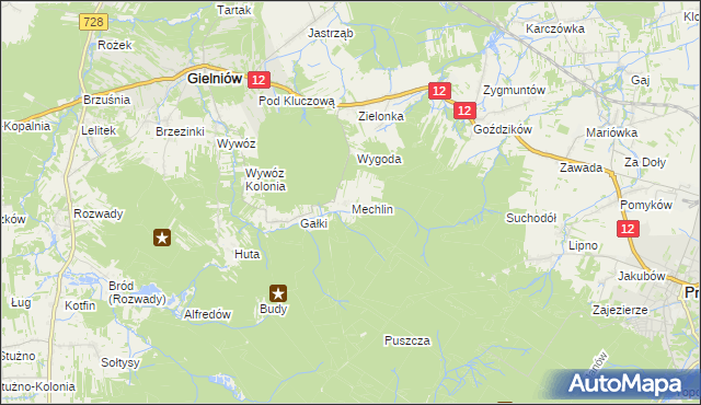 mapa Mechlin gmina Gielniów, Mechlin gmina Gielniów na mapie Targeo