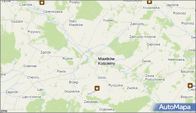 mapa Miastków Kościelny, Miastków Kościelny na mapie Targeo