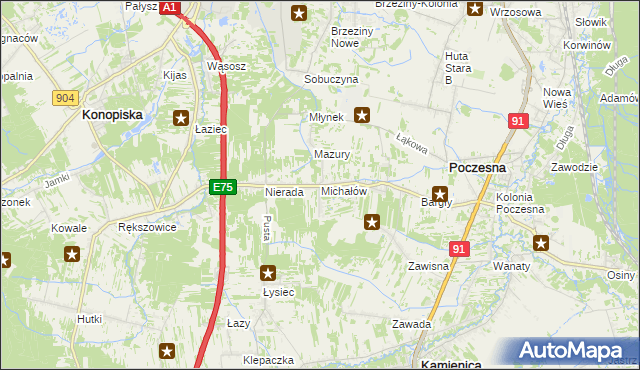 mapa Michałów gmina Poczesna, Michałów gmina Poczesna na mapie Targeo