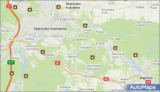 mapa Michałów gmina Skarżysko Kościelne, Michałów gmina Skarżysko Kościelne na mapie Targeo