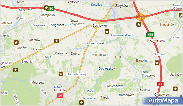 mapa Michałówek gmina Stryków, Michałówek gmina Stryków na mapie Targeo