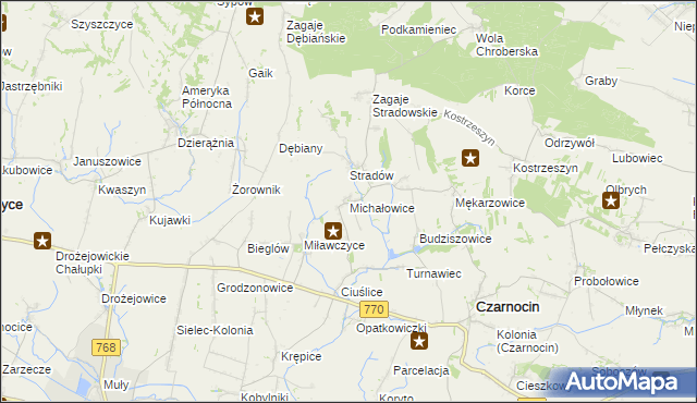 mapa Michałowice gmina Czarnocin, Michałowice gmina Czarnocin na mapie Targeo