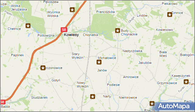 mapa Michałowice gmina Kowiesy, Michałowice gmina Kowiesy na mapie Targeo