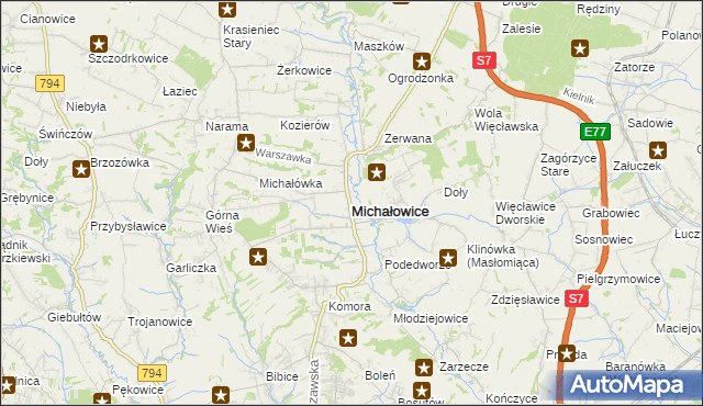 mapa Michałowice powiat krakowski, Michałowice powiat krakowski na mapie Targeo