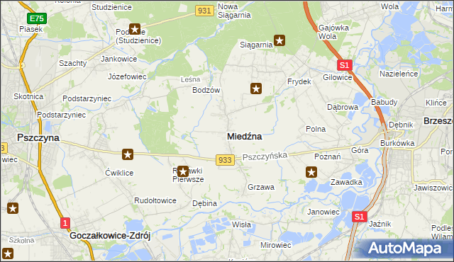 mapa Miedźna, Miedźna na mapie Targeo
